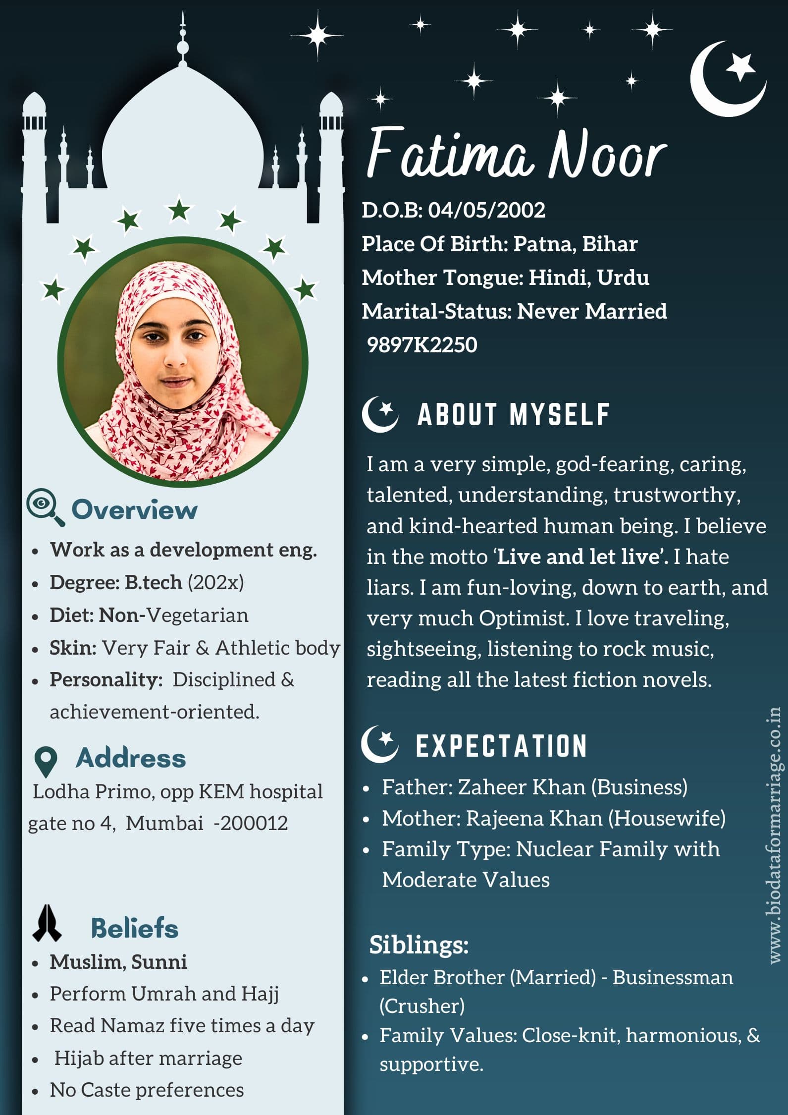 Islamic Premium Marriage Biodata - Elegant Crescent Design